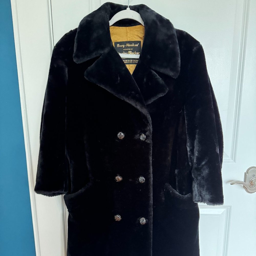 Vintage Faux Fur Long Black Coat - Borg-Alaskan Stanley Blacker